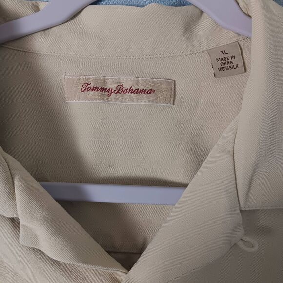 Tommy Bahama Mens XL 100% Silk Shirt  Island Button Up Classic Beige Throwback - Picture 3 of 14